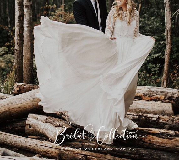 2 piece long sleeve wedding dress