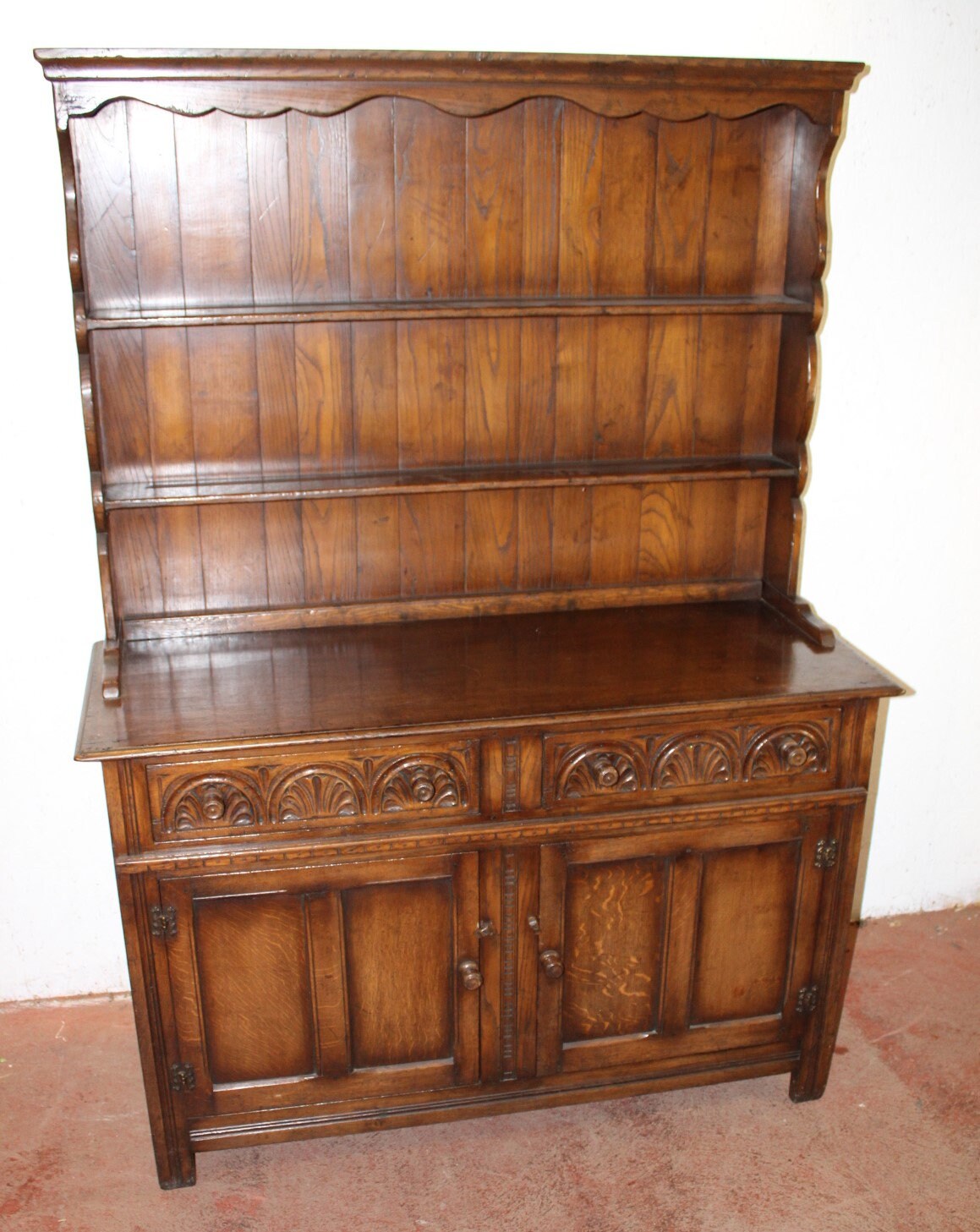 1960s Carved Golden Oak Dresser With Display Rack Etsy UK