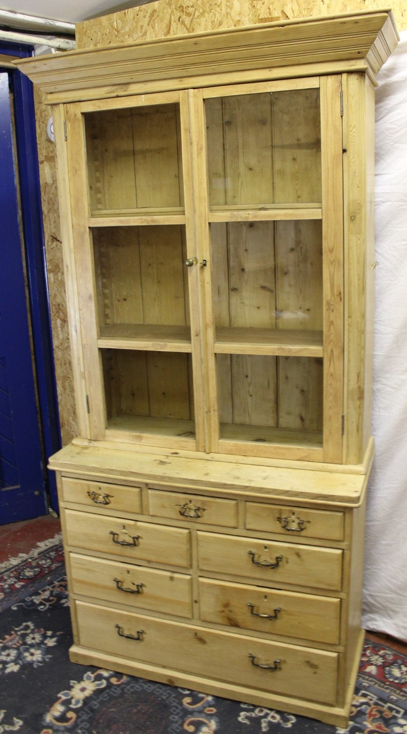 1910 S Antique Pine Bookcase On Chest Of 8 Drawers Etsy