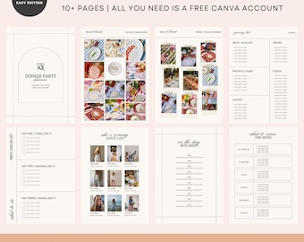 Dinner Party Planner: Theme Moodboard, Menu, Checklist (Canva Template)