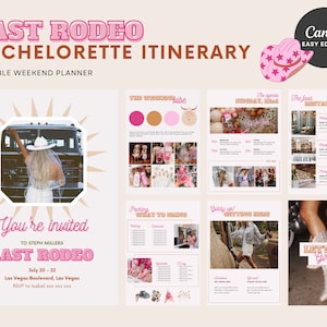 Last Rodeo Bachelorette Itinerary Template & Planner, Hens Itinerary Template, Cowgirl Western, Bachelorette Party, 25+ Pages, Canva