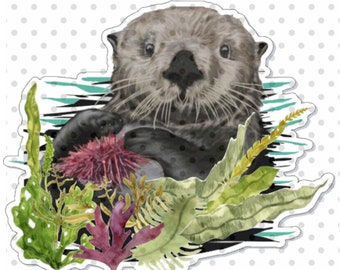 Sea Otter Watercolor Sticker, Waterproof Vinyl Decal