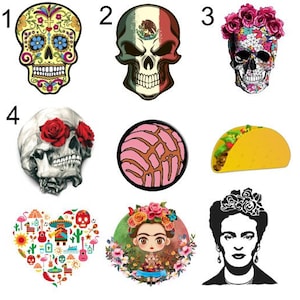 LATINO CULTURE STICKERS Decals Concha, Taco, Frida Cartoon, Sugar Skulls, Mexican Icons, Waterproofed for drinkware, laptops, flat surface