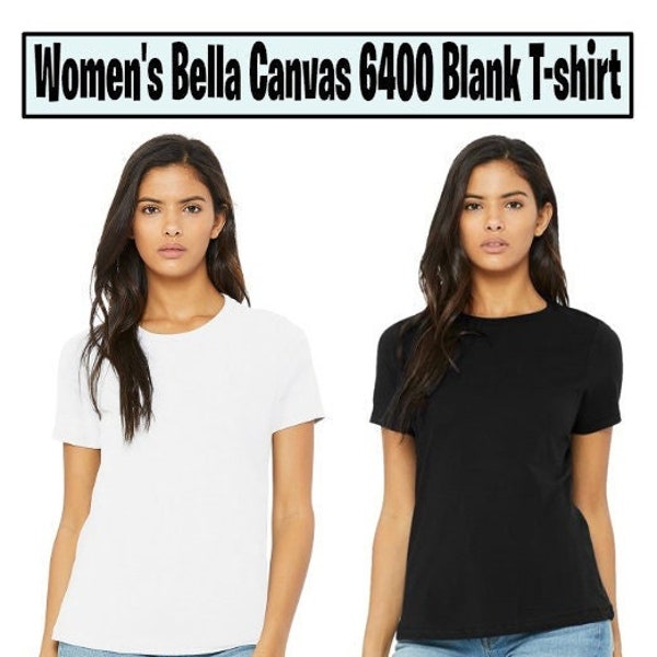 Blank BELLA CANVAS 6400 Women's Relaxed Fit White Tshirts, Very Soft Cotton T-Shirts,  For Printing, Heat transfer, Transfers,