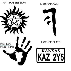 SUPERNATURAL STICKERS DECALS  Winchester Brothers, Sam & Dean, Castiel handprint, anti-posession, tumblers, water bottles, laptops
