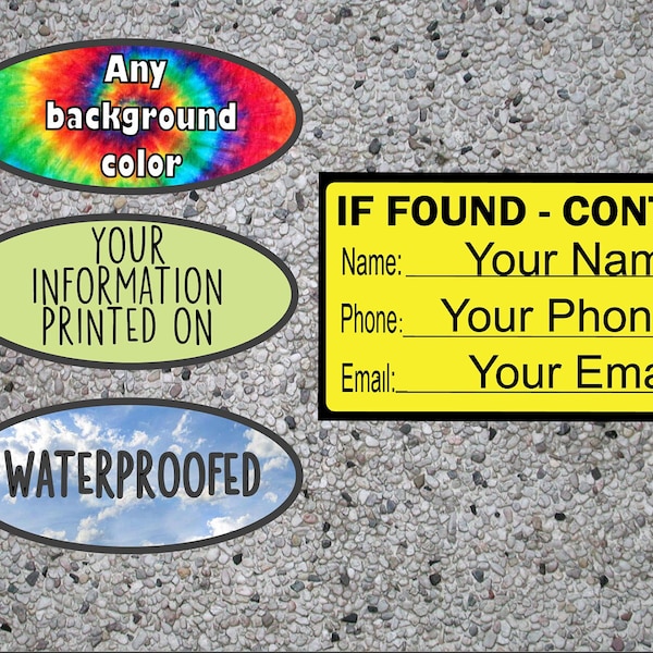 LOST and FOUND sticker your information printed on the sticker, Any Background Color