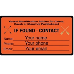 CUSTOM CONTACT STICKER – Personalized Emergency Info Decal – Waterproof Safety Label for Kayak, Canoe & Paddleboard