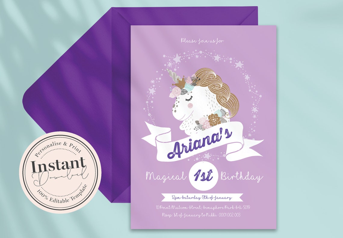 Unicorn Birthday Invitation Unicorn Invitation Instant - Etsy