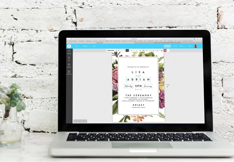 Boho Floral Bouquet Wedding Ceremony Program