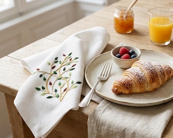 Hand Embroidered Floral Napkin Set, Luxury Linen Dinner Napkins, Wedding Table Decor, Cloth Napkins Set, Housewarming Gift, 18x18