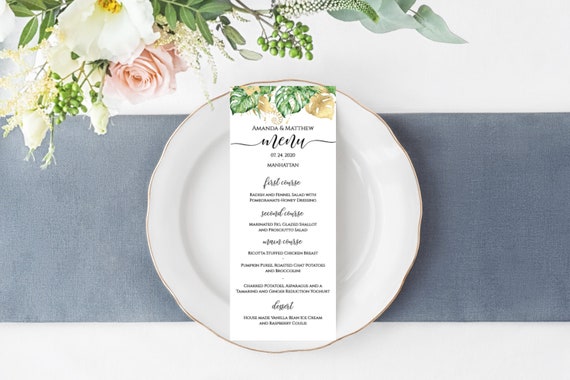 Tropical Menu Card Template Diy Wedding Menu Cards Printable Etsy