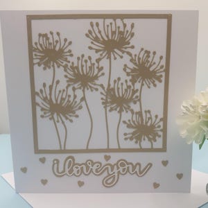 Card featuring "I love you" sentiment, for wife/girlfriend/life partner. A unique hand crafted card.