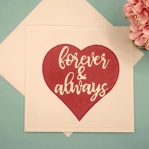 Bruiloft- of verlovingskaart 'Voor altijd en altijd', voor aanstaande vrouw of echtgenoot. Verjaardagskaart. Uniek, speciaal, uniek en met de hand vervaardigd.