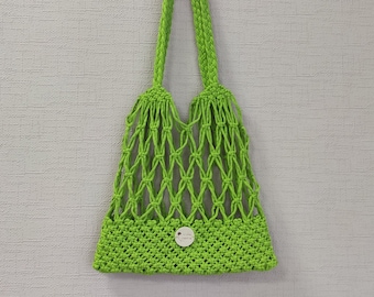Bolsa de compras verde de macramé, bolsa de red reutilizable para el mercado, bolsa de hombro para comestibles orgánicos, bolsa de red de cuerda, bolsa pequeña para el mercado de agricultores
