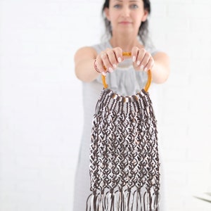 Organic Grocery Bag, white macrame mesh bag, multicolored macrame tote bag with round handles, macrame net bag