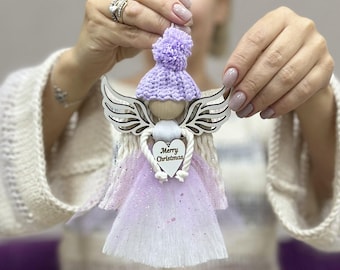 Ángel navideño festivo de macramé para colgar en la pared: decoración navideña hecha a mano, feliz Navidad, regalo de Navidad, hada navideña
