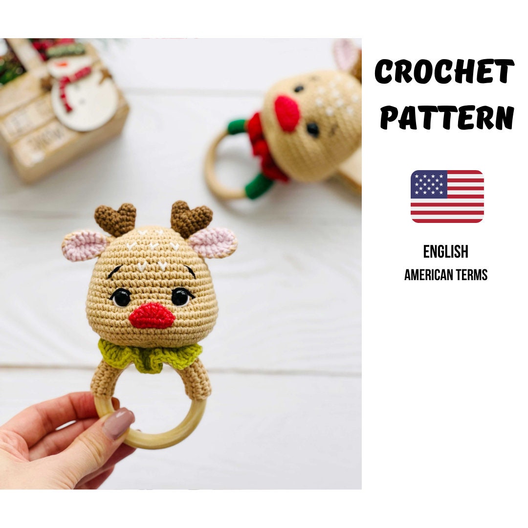 CROCHET PATTERN Deer baby rattle / amigurumi toy deer and crochet rattle reindeer / amigurumi forest animals / Teeth cutter Deer / Christmas