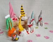 Gnomes collection, Bunny Gnome, Turquoise Gnome, Pink Gnome, Yellow Gnome, Gray Gnome with hearts, Bee Gnome, Gnome Carrot with basket