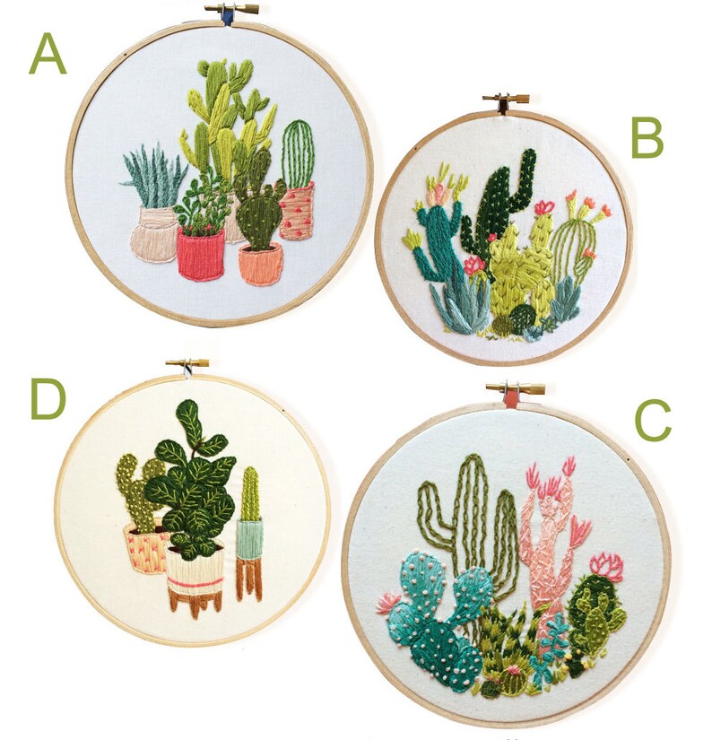 Set of 4Cactuses Succulents embroidery kit Modern Flower Etsy