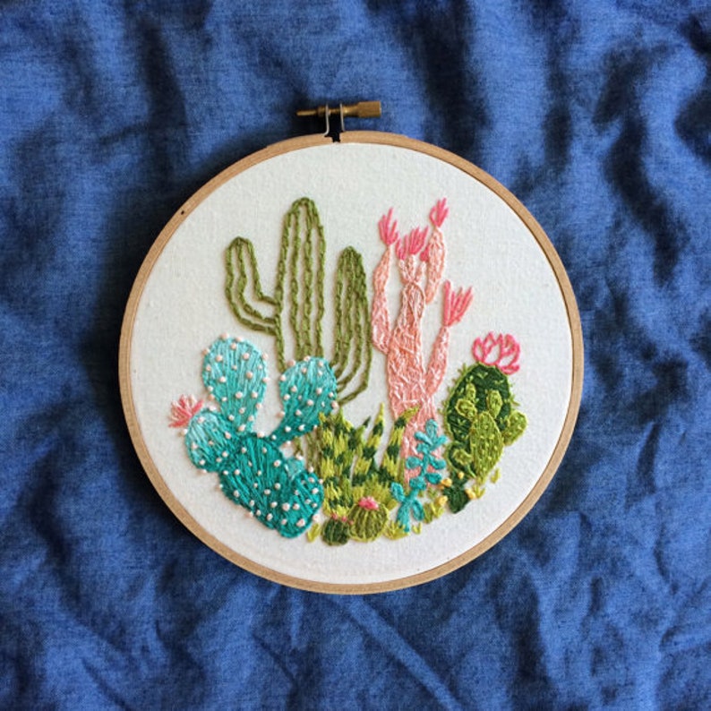 Set of 4Cactuses Succulents embroidery kit Modern Flower Etsy