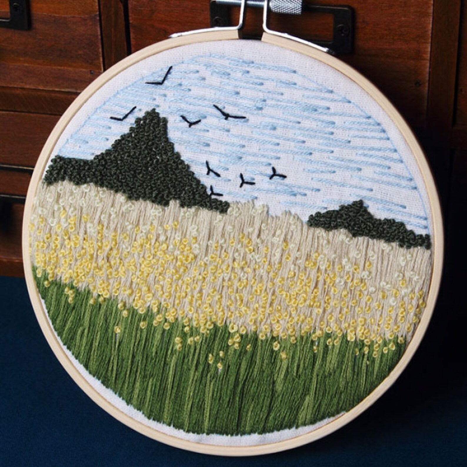 Beginner Embroidery Kit Mountain Scenery Hand Embroidery Full Etsy