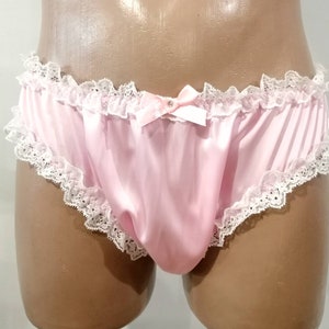 silky pink panties, silk panties for men, pink panties, sexy panties, panties frilly, Plus size sexy panties,