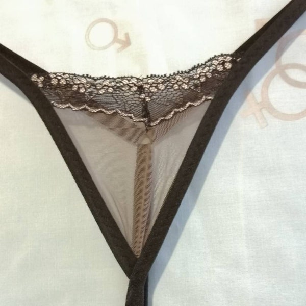 Men’s Micro Mini Thong – Handmade Transparent Mesh Panties with Adjustable Waist