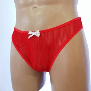 Men’s Red Lace Mesh Panties – Handmade Plus Size Bikini Bottom Underwear, Men’s Lingerie image 3