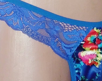 Braguitas de satén azul para hombre: calzoncillos de encaje y seda hechos a mano