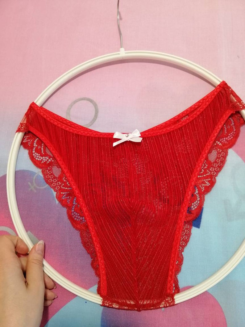 Men’s Red Lace Mesh Panties – Handmade Plus Size Bikini Bottom Underwear, Men’s Lingerie image 1