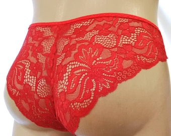 culotte rouge, dentelle masculine, culotte pour hommes en maille, bas de bikini pour hommes, HANDMADE sissy, culotte taille plus, sous-vêtements de lingerie pour hommes, culotte gay, maille