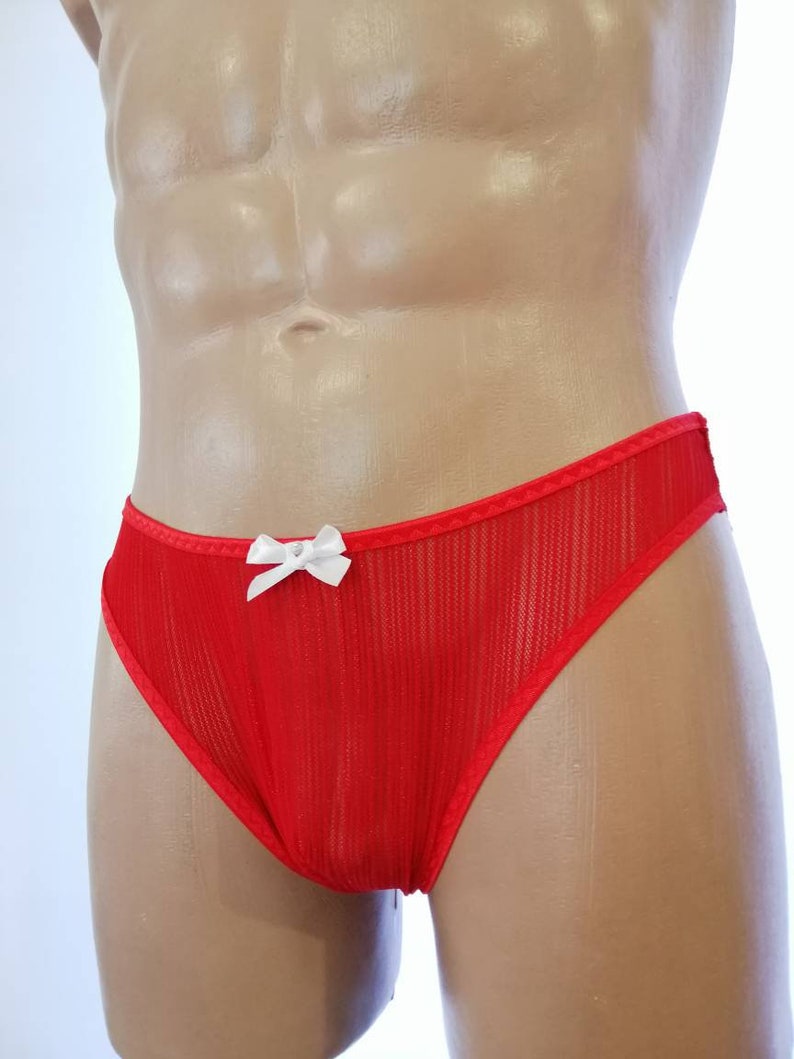 Men’s Red Lace Mesh Panties – Handmade Plus Size Bikini Bottom Underwear, Men’s Lingerie image 3