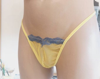 mini thong for men, jelly blue thong, elastic mesh thong, plus size thong