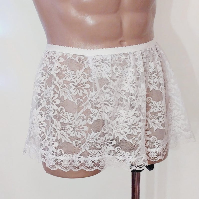 Falda de encaje guipur blanco hecha a mano para hombre imagen 1