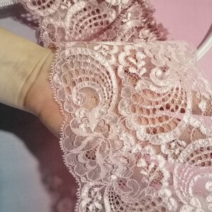 Pu&ograve; includere: Bordino in pizzo rosa con un delicato motivo floreale. Il pizzo ha una finitura leggermente scintillante.