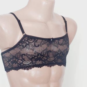 mens bralette, black lace top, mens bra, sissy lingerie, male bra, mens bralettes,white lace for men, sissy, short top
