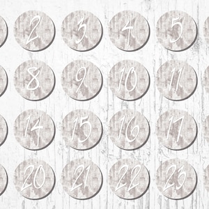 Stickers/decals numbers 1-24, 50 mm diameter, light grey, for Advent calendars including bags