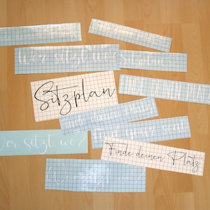 Vinyl stickers/decals "Find your seat/Seating plan/Who sits where" etc. in various fonts and colors --- 33 cm length - SINGLE PIECES