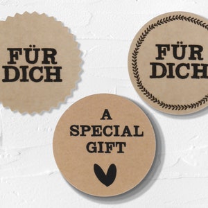 Sticker/Aufkleber "Für dich" und "A special gift" in Kraftpapier-Optik und verschiedenen Variationen, 35mm Durchmesser - ABVERKAUF