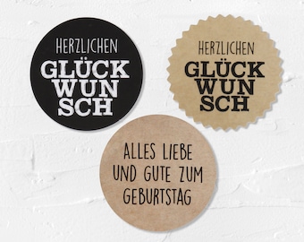 Sticker/Aufkleber "Herzlichen Glückwunsch" in Kraftpapier-Optik oder schwarz, 35mm Durchmesser