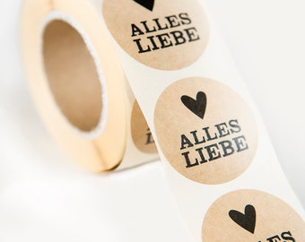 Sticker/Aufkleber "Alles Liebe", braun, 35mm Durchmesser