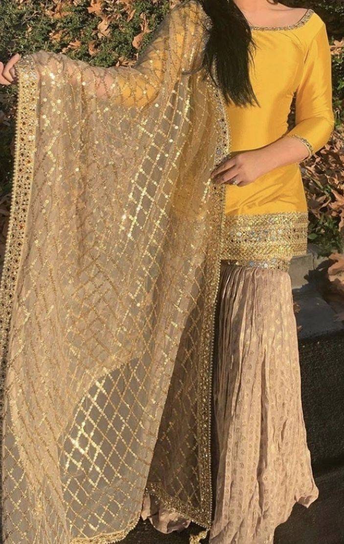 Custom stitched golden yellow sharara dress party wear sharara | Etsy