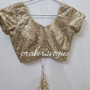 Beautiful golden custom made sequin work blouse designer blouse for sarees skirts and lehenga party wear indian ethnic crop top saree blouse