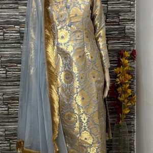 Beautiful banarse brocade salwar suit with organza dupatta straight indian salwar suit punjabi suit party wear silk brocade suit