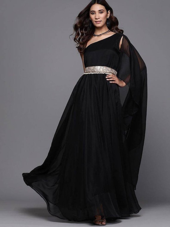 Black Sequence Party Wear Anarkali Gown | Pakaian pesta, Gaun pakistan