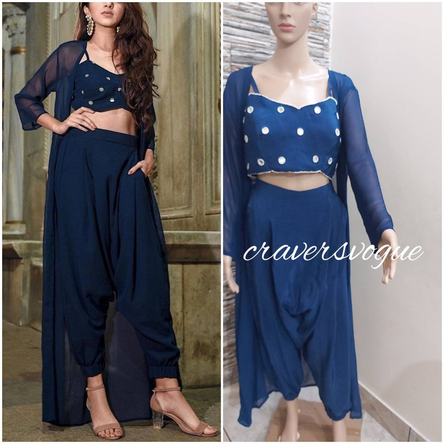 Navy Blue Color Indo Western Three Piece Dress Party Wear Etsy