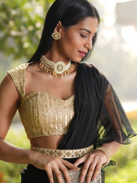 Black and gold indo western dress hot sale