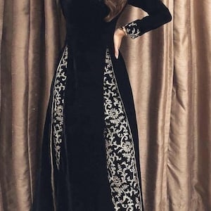 Black Velvet Salwar Kameez with Banarse Trouser, Custom Punjabi Suit