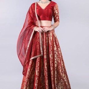 Red color pure banarse brocade lehenga choli ethnic traditional exclusive  party wear dress wedding reception lehenga bridal lehenga