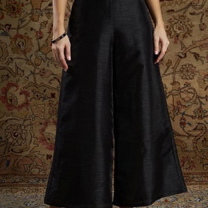 Black raw silk plazzo pants custom made wide pants sharara pants designer made to measure silk pants gift for her party wear pants
